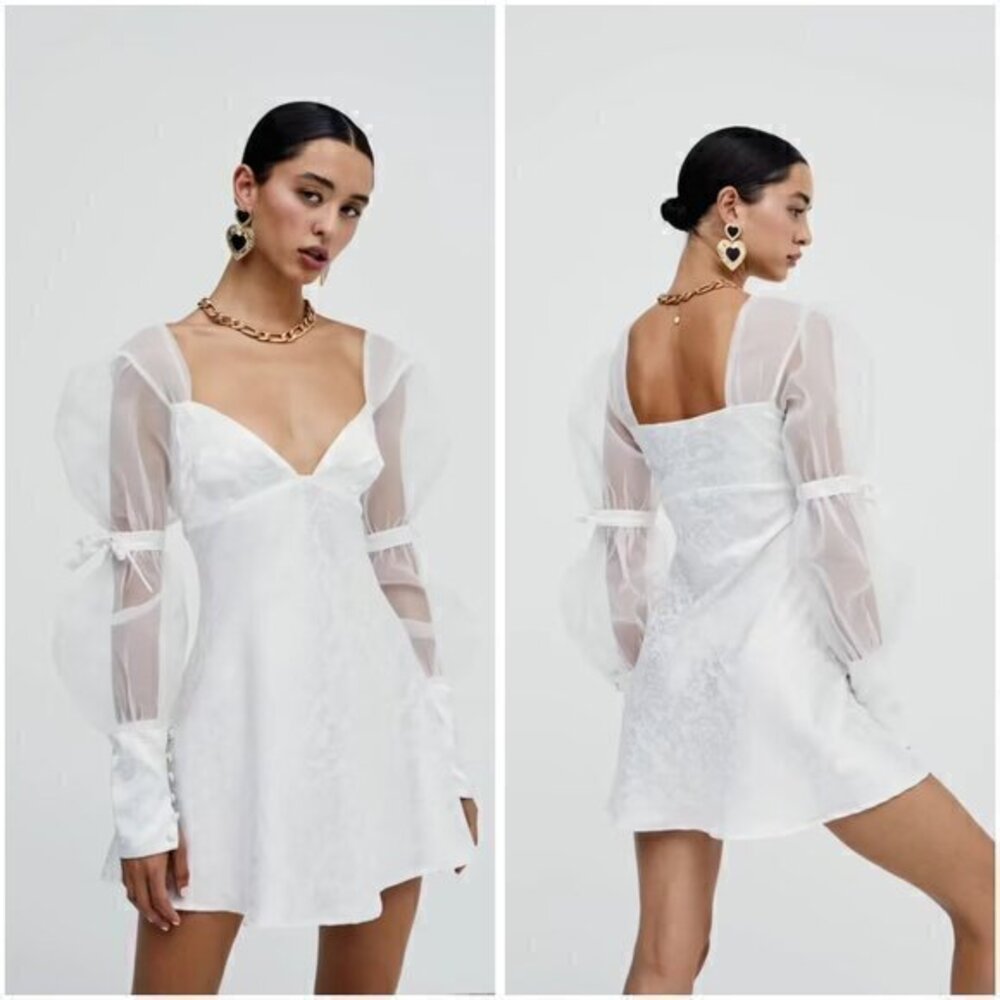 For Love & Lemons Gabrielle Mini Puff Dress in White Size XS